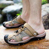 Men's Summer Sandals Leather Outdoor Beach Shoes Pure Handmade Slippers Luxury Casual MartLion   