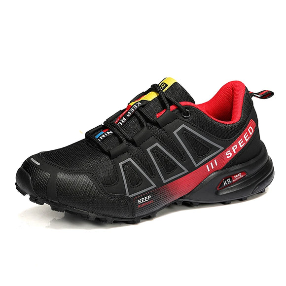 Men's Hiking Shoes Outdoor Leisure Sports Shoes Mountain Cycling Sports Shoes Comfortable Waterproof Outdoor Hiking Shoes MartLion BlackRed 39 CHINA