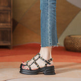 Small Women Rivets Sandals Elevated Low Heel Korean Design Girls Shoes Platform Mujer Mart Lion   