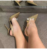 Luxury Rhinestones Sequined Buckle Women Pumps Elegant Pointed toe Stiletto High heels Spring Summer Shoes MartLion   