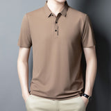 Summer Polo Shirt for Men's Casual Solid Breathable Work Polo Short Sleeve Regular Polo Shirts Mart Lion Khaki Men Polo Chinese Size M 