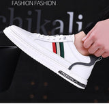 Genuine Leather Men's Casual Shoes High End Striped Cool White Flat Skateboard Cow Leather Sneakers Mart Lion   