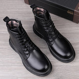 Genuine Leather Boots Men's Keep Warm Winter With Fur Ankle Dress Masculina Mart Lion   