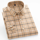 Men's Long Sleeve Plaid Checkered Heavy Cotton Shirt Single Patch Pocket Casual Shirts MartLion   