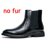 Winter Men's Chelsea Boots With Fur Genuine Leather Warm Slip On Formal Oxfords Ankle Patchwork Footwear Mart Lion   
