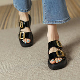 Summer Women Shoes Round Toe Thick Heel Sandals Split Leather Solid Platform Casual Roman MartLion   