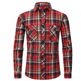 Mens Clothing Blouse Striped Men Red Green Blue Dress Shirt Tops Casual Business Plaid Print Long Sleeves Pocket design Shirt MartLion M-513 S 