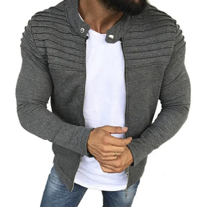 Men's Collar Jackets Black Lightweight Sweatshirts Full Zip Up Neck Long Sleeve Tops with Pocket Winter Outwear Jacket MartLion D-Gray XXL 