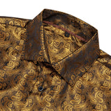 Designer Men's Shirts Silk Gold Embroidered Paisley Flower Long Sleeve Casual Blouses Slim Fit Clothing Lapel Tops Barry Wang MartLion   