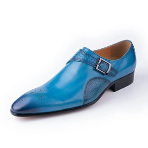 Deluxe Men's Loafers Shoes Blue Black Breathable Leather Handmade Genuine Leather Slip-On Monk Dress Men's MartLion Blue 39 