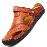 Men's Sandals Genuine Leather Breathable Rome Summer Outdoor Beach Slippers Soft Beach Mart Lion Red brown 38 