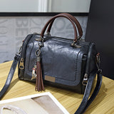 Luxury Woman Bag Ladies Retro PU Leather Bag Female Tassel Zipper Crossbody Bags Travel Shoulder Mart Lion NVBAO76 black  