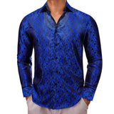 Designer Shirts Men's Silk Long Sleeve Light Purple Silver Paisley Slim Fit Blouses Casual Tops Breathable Barry Wang MartLion 0424 S 