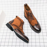 Patchwork Leather Boots Men's Suede And Split Leather Chelsea Leisure Formal Oxfords Shoes For Winter Mart Lion   