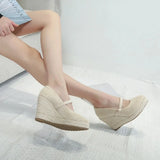 Women Espadrilles Wedge Shoes Spring Autumn Pointed Toe Thick Heel Thick Bottom Straw Mary Jane Heels MartLion   