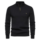 Zipper Mock Neck Pullover Sweaters for Men Warm Winter Cotton Knitted Men's Sweaters MartLion Black EUR L 80-90kg 