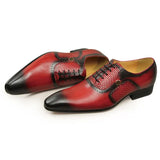 Men's Leather Shoes Summer Lace-Up Red Black Hand Carved Wedding Shoes Anniversary Office Oxford MartLion Red 39 