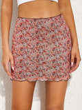 Women Floral Printed Mesh Summer Skirt Bodycon Polyester Mini Short Elastic Waist Casual MartLion