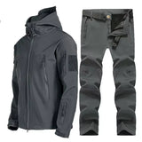 Winter Autumn Tactical Jackets Elastic Men's Fleece Waterproof Suits Fishing Warm Hiking Camping Tracksuits Set Hood Coat MartLion Gray Suit S 45-55kg 