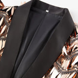 Men's Luxury Wave Striped Gold Sequin Blazer Jacket Shawl Lapel One Button Shiny Wedding Party Suit Jackets Dinner Tuxedo Blazer MartLion   