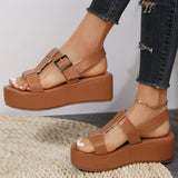 Summer Platform Wedge Strappy Sandals Women Round Toe Cross Tied Height Increase Open Toe Mart Lion   