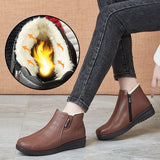 Winter Women Casual Shoes PU Leather Sewing Outdoor Warm Cotton Ladies Cotton Leather Boots Flat