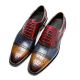 Color Block Genuine Leather Men's Formal Oxford Shoes Cap Toe Lace Up Brogue Party Elegant Gentleman Dress Shoes MartLion   
