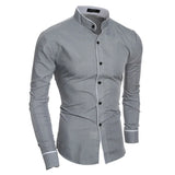 Men's Spring Solid Color Simple Casual Version Slim Fit Long Sleeve Shirt MartLion gray L CHINA