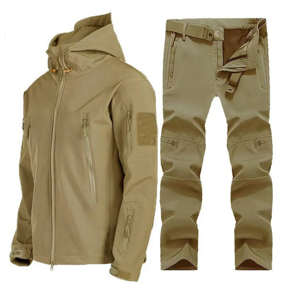 Winter Autumn Tactical Jackets Elastic Men's Fleece Waterproof Suits Fishing Warm Hiking Camping Tracksuits Set Hood Coat MartLion   