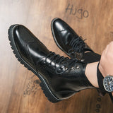  Formal Men's Boots British Style Brogue Mid Calf Dress Patent Leather Martin Masculina Mart Lion - Mart Lion