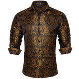  Luxury Purple Paisley Men's Long Sleeve Silk Polyester Dress Shirt Button Down Collar Social Prom Party Clothing MartLion - Mart Lion