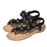 Sandals Women's Flower Accessories Round Toe Clip-in Flat Shoes Play Travel Beach MartLion Black 36 