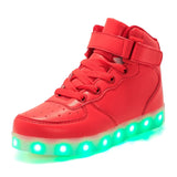 Kids Led USB Charging Shoes Glowing Sneakers Children Hook Loop Luminous for Girls Boys Skateboard High Top Running Sports MartLion Red 25 