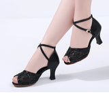 Black Breathable Latin Dance Shoes Women's High Heel Rubber Soft Sole Jazz Tango Salsa Party Ballroom Performance Sandals MartLion   