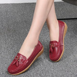 Spring Autumn Women Genuine Leather Loafers Flats Moccasins Shoes Casual Ladies Black MartLion   