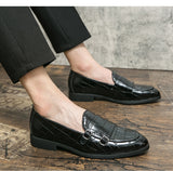 Men's Slip-on Casual Shoes Crocodile Grain Microfiber Leather Buckle Party Wedding Loafers Driving Flats Mart Lion   