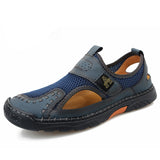 Summer Men's Breathable Mesh Sandals Handmade Outdoor Shoes Casual Male Soft Walking Beach Mart Lion Blue 7 