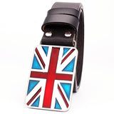 British Flag Pattern Belts Genuine Leather Metal Buckle Union Jack Jeans Waistband Trousers MartLion   