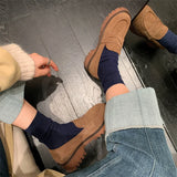 Spring Women Shoes Pumps Kid Suede Round Toe Chunky Heel Retro Loafers Platform Heel Sheep Suede MartLion   