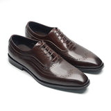 Men's Oxford Dress Shoes Genuine Leather Wholly Dark Brown Wingtip Brogue Lace-up Wedding Formal MartLion   
