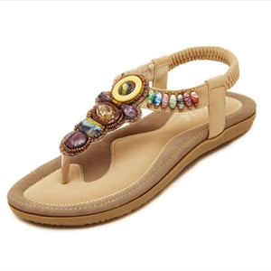 Retro Beaded Ethnic Wind Women's Sandals Comfy Flat Flip-flops Beach Casual Luxury Shoes MartLion apricot 36 