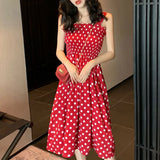 Women's Dresses  Summer  Loose None Sleeve Polka Dot Shoulder Dresses MartLion Red XXL 