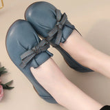 Luxury Green Ballet Flats Elegant Women's Shoes Genuine Leather Loafers Ladies Bowknot Soft Blue Moccasins MartLion   