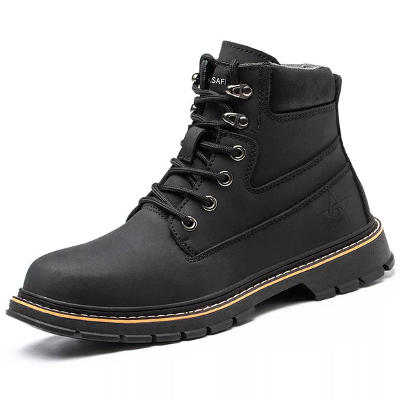 high-top Work Boots Men's Anti-smash Anti-puncture Shoes with Steel Toe leather safety waterproof MartLion 916 Black 37 