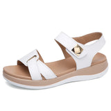 Summer Leather Open Toe Women Sandals Trendy Buckle Flat Sole Woman Shoes Outdoor Casual Ladies Beach MartLion White 1003 8.5 