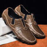 Men's Loafers Genuine Leather Casual Shoes Classic Crocodile Pattern Moccasins Light Boat Footwear Mart Lion   