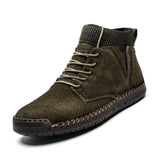 Autumn Winter Retro High-top Men's Casual Shoes Suede Leather Flat MartLion green 7009 38 CHINA