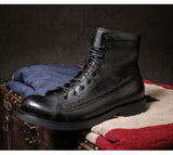 Men's Boots Retro Style Ankle PU Lace-Up Casual High-top Shoes Wear-resistant Motorcycle Mart Lion   