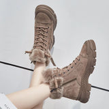 Winter Shoes Women Snow Boots Thick Sole Warm Plush Winter Shoes Leather Suede Women MartLion   