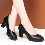 Women Classic Pointed Toe Spring Slip on Square Heel Pumps Elegant Shoes MartLion   